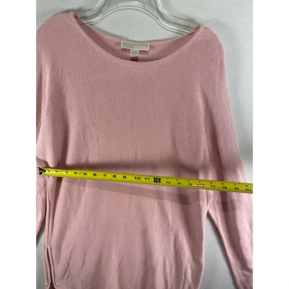 Michael Kors Pink Side Zip High Low Crew Neck Knit Sweater Womens Large G32